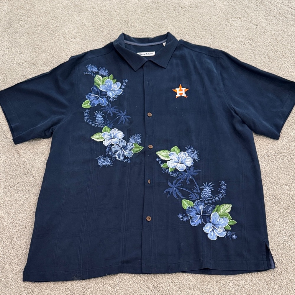 Tommy Bahama Astros Navy Floral Embroidered Shirt